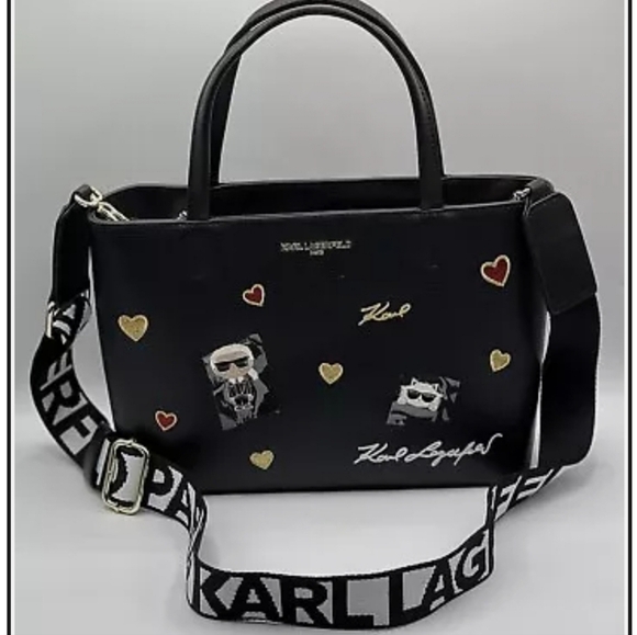 🔹️Karl Lagerfeld 🔹️Maybelle Satchel Crossbody Medium Black IKONS… - Picture 2 of 6